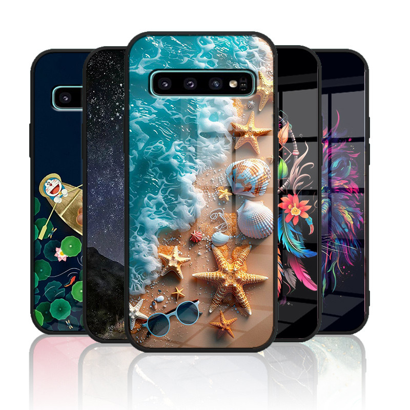 เคสกระจก Samsung galaxy s10 / galaxy s10 plus เคสกระจกนิรภัย Hard ฝาหลัง Soft Silicon Edge