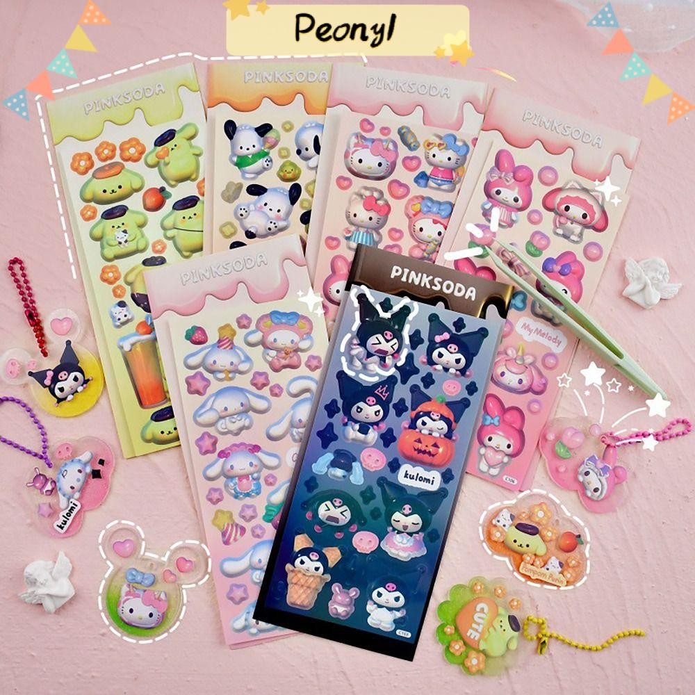 Pdony Sanrio สติกเกอร์, Kuromi HelloKitty ไดอารี่ตกแต่งการสร้างแบบจําลองสติกเกอร์, Creative Mymelody Pochacco เครื่องเขียนคู่มือวัสดุสติกเกอร์ผู้หญิง
