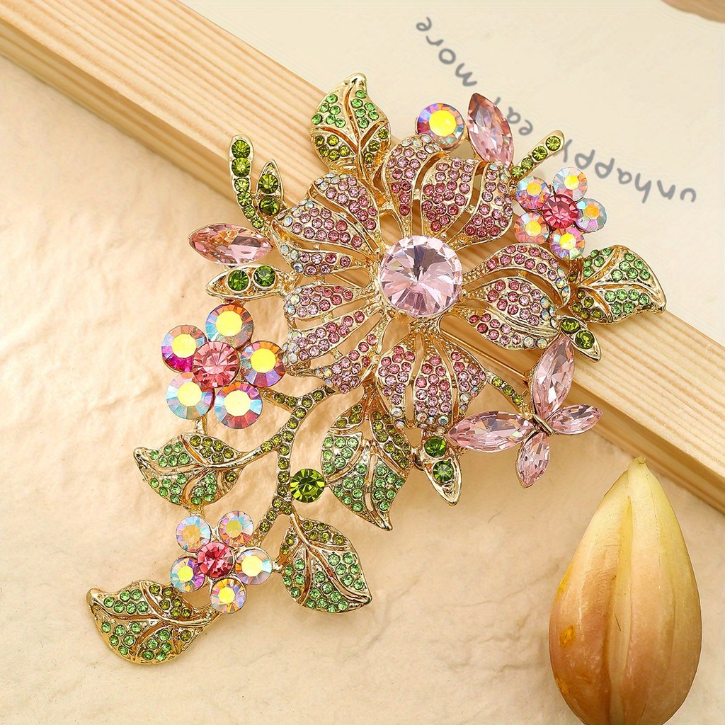 ขนาดใหญ่ Upscale ใหม่ดอกไม้เข็มกลัดสําหรับผู้หญิง Luxury Palace คริสตัลสไตล์ Corsage เครื่องประดับแฟชั่น