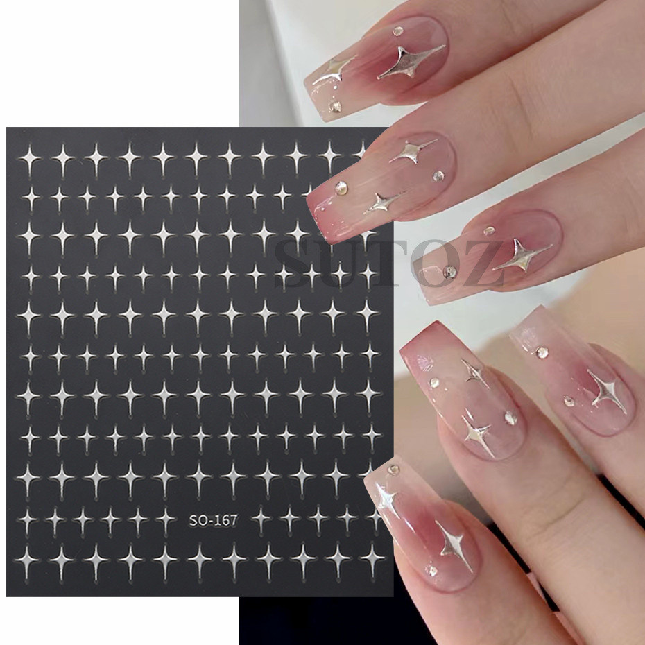 สติ๊กเกอร์ติดเล็บ ตกแต่ง Nail Art Star Simple Gold Silver