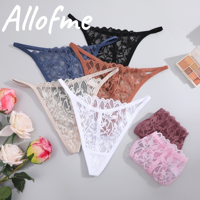 Allofme ผู้หญิงผ้าฝ้าย Thongs เซ็กซี่ต่ําเอว G-string ลูกไม้ดอกไม้กางเกงบิกินี่ชุดชั้นใน