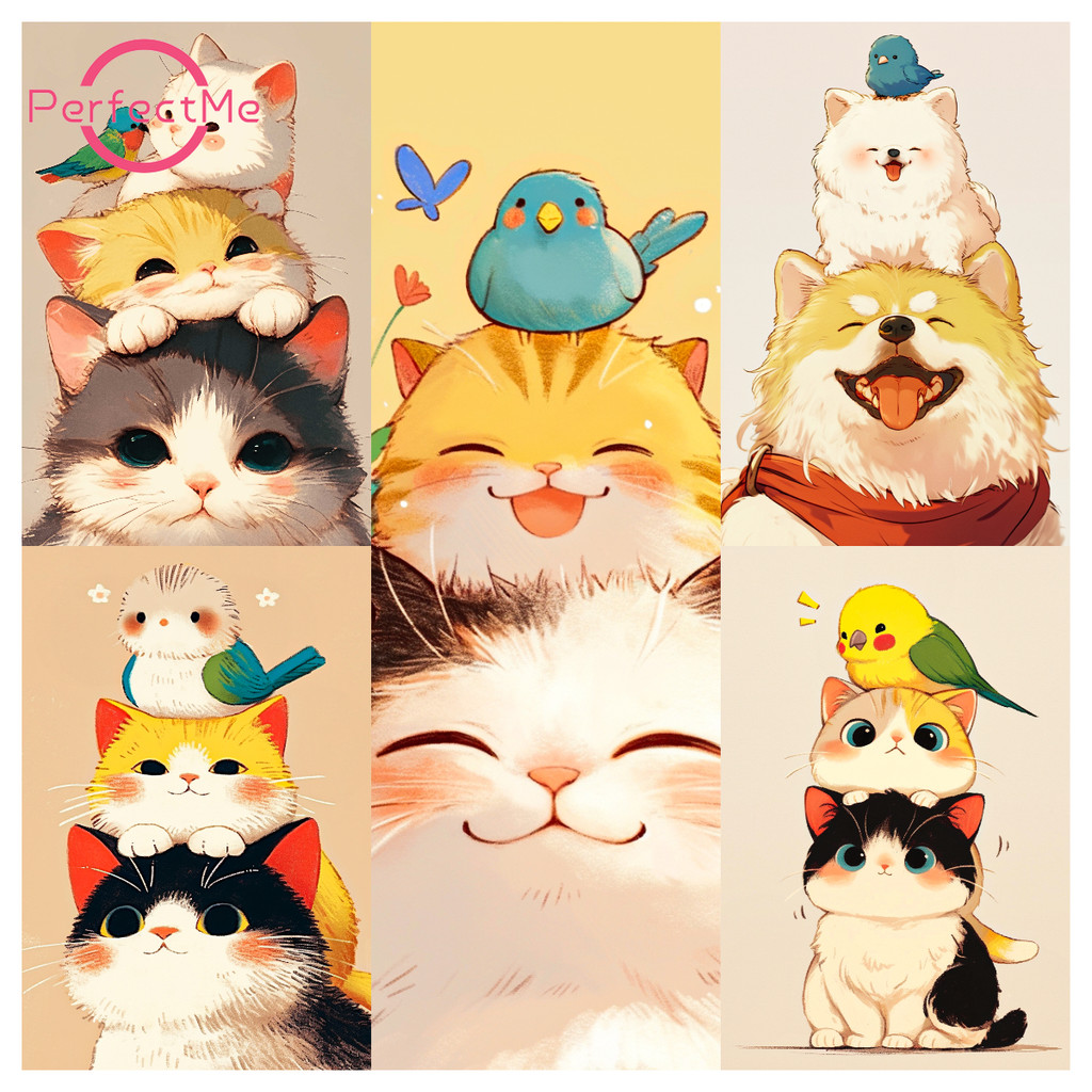 Pm การ์ตูนสัตว์เลี้ยงครอบครัว DIY ภาพวาดหินเพชรภาพวาดตกแต่งบ้าน 30x40