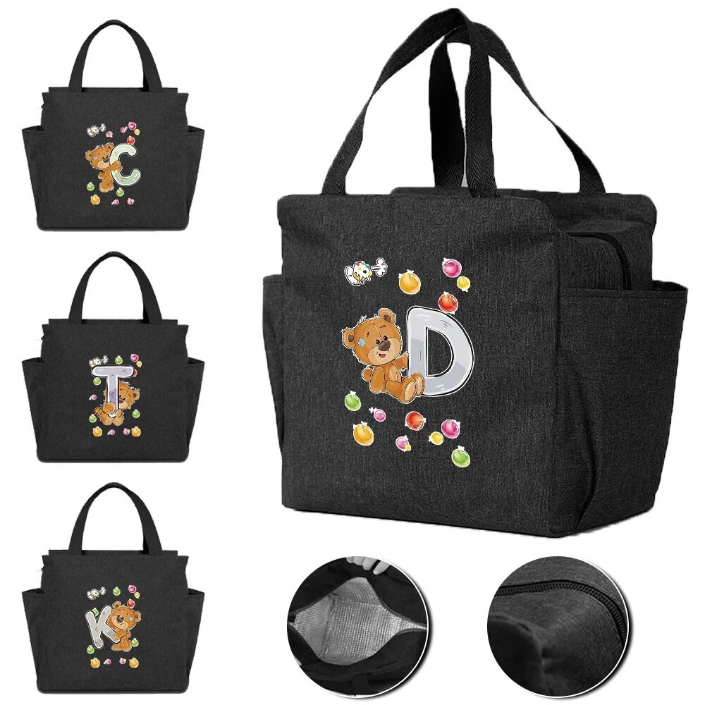 ถุงอาหารกลางวันความงามความงามพิมพ์ตัวอักษรหมีชุดกระเป๋า Tote เย็นถุงปิคนิคกันความเย็นถุงปิกนิกกล่องอาหารกลางวัน Hi - Q