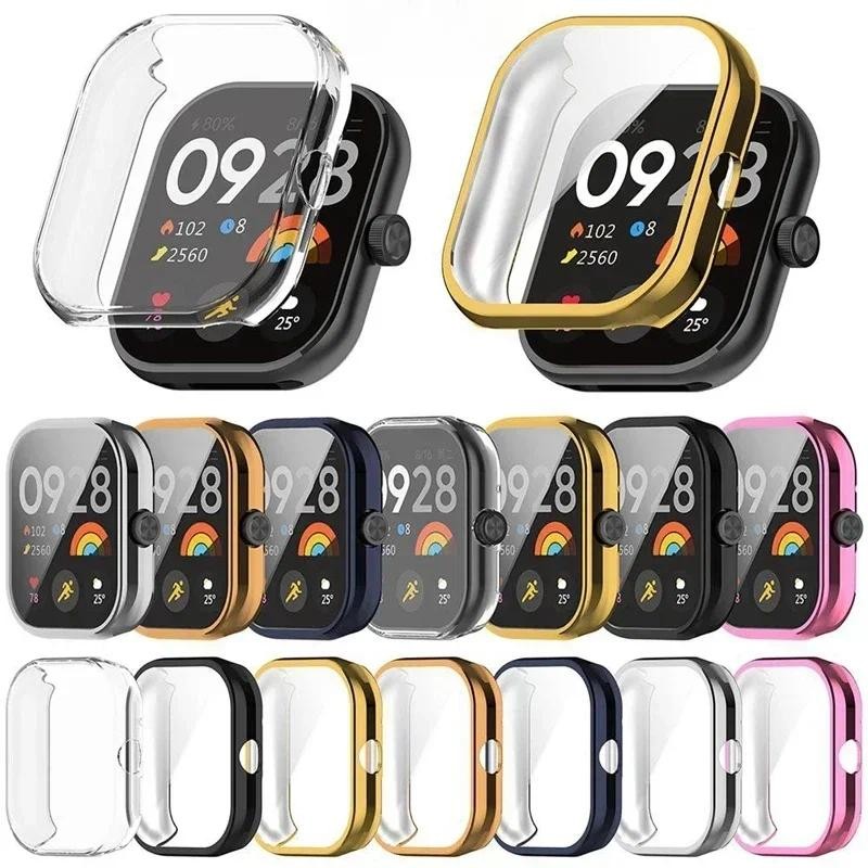 นุ่มกรณี + กระจกนิรภัยสําหรับ Redmi Watch 4 เคสป้องกันป้องกันหน้าจอ + ฝาครอบสีแดง mi Watch4 สําหรับ 
