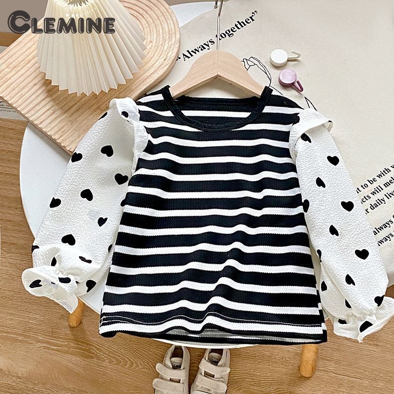 Clemine เสื้อยืดเด็ก, เด็กผู้หญิงแขนยาวด้านบน, ลายรักอเนกประสงค์เสื้อ จุดต่ําสุด แขนฟอง