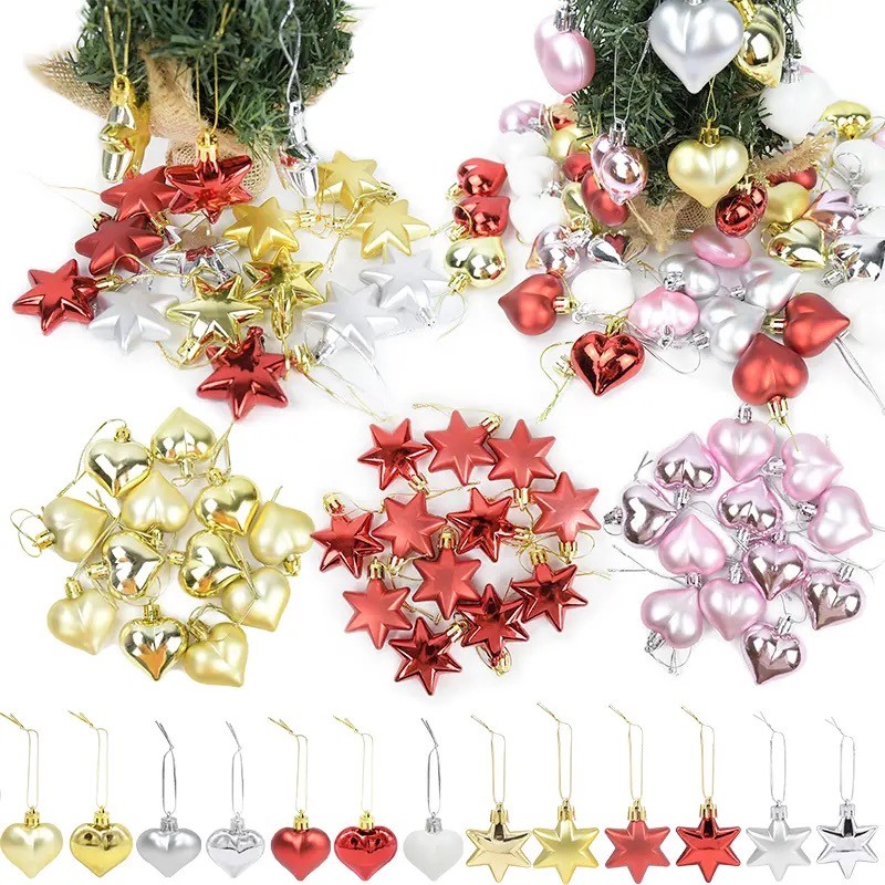 12 ชิ้น/กล่อง 5 ซม.คริสต์มาสแขวน Star Xtmas Tree Ball จี้ Electroplated พลาสติก Matte ผสมอุปกรณ์ตกแต่ง Party