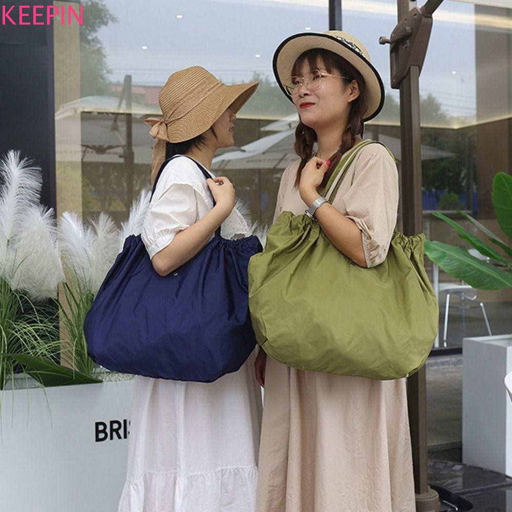 Keepin กระเป๋า Eco แบบพับได้, กระเป๋าสะพายไหล่แบบพกพาพับกระเป๋าช้อปปิ้ง, กระเป๋าถือความจุขนาดใหญ่แบบใช้ซ้ําได้เป็นมิตรกับสิ่งแวดล้อมถุงเก็บของชํากลางแจ้ง