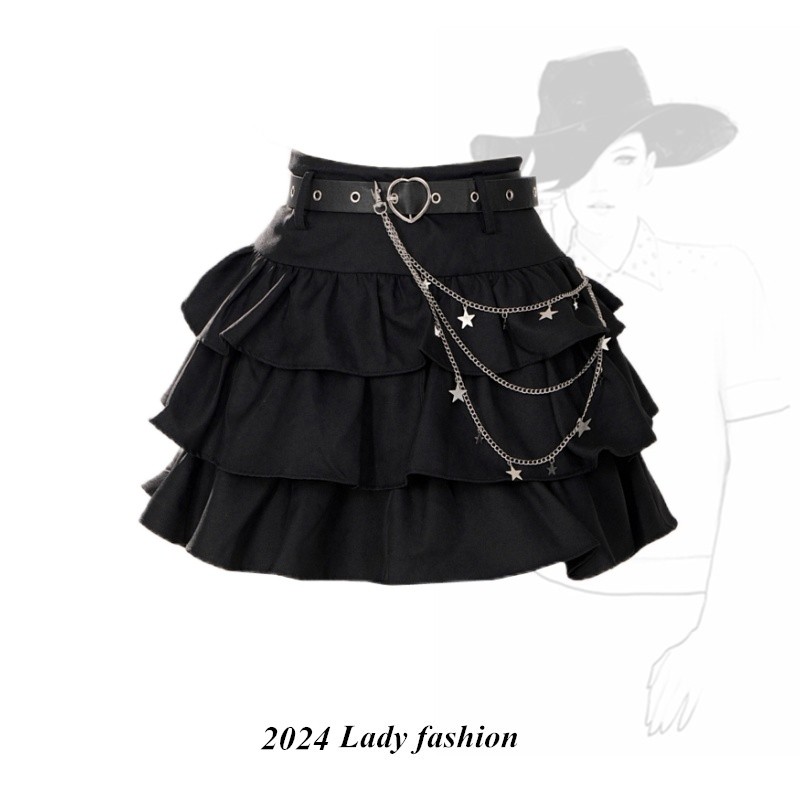 Black Short Skirt Sweet High Waist New Versatile Spade kellykittyCake Dress Puffy Contract Half BodyaWords