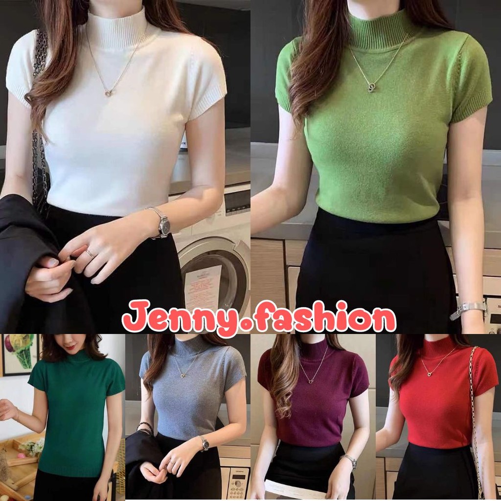 🌟Jenny🌟 เสื้อคอเต่า คอปกสูง สไตล์เกาหลี แขนสั้น #A029