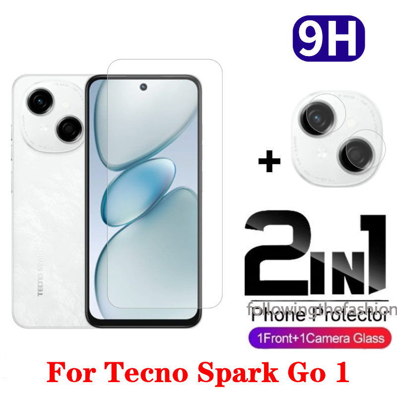 2 in 1 ป้องกันหน้าจอสําหรับ Tecno Spark Go 1 4G Sparkgo Go1 2024 Full Coverage HD กระจกนิรภัยป้องกันหน้าจอโทรศัพท์ฟิล์มด้านหน้ากล้องกลับฟิล์ม