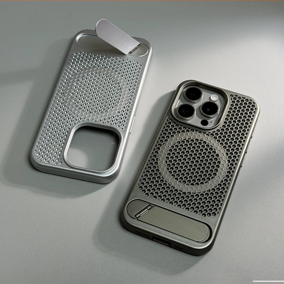 Dissipate Heat Magnetic Attraction ฝาหลังพร้อมขาตั้งเคสกันกระแทกสําหรับ iPhone 15 14 13 12 11 Pro Max