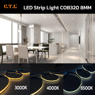 ไฟริบบิ้น ไฟเส้น LED COB 12V5M/24V10M 8mm STRIP 320LED/M สว่างไม่เห็นเม็ดไฟ แสงขาว วอร์ม 4000K IP20