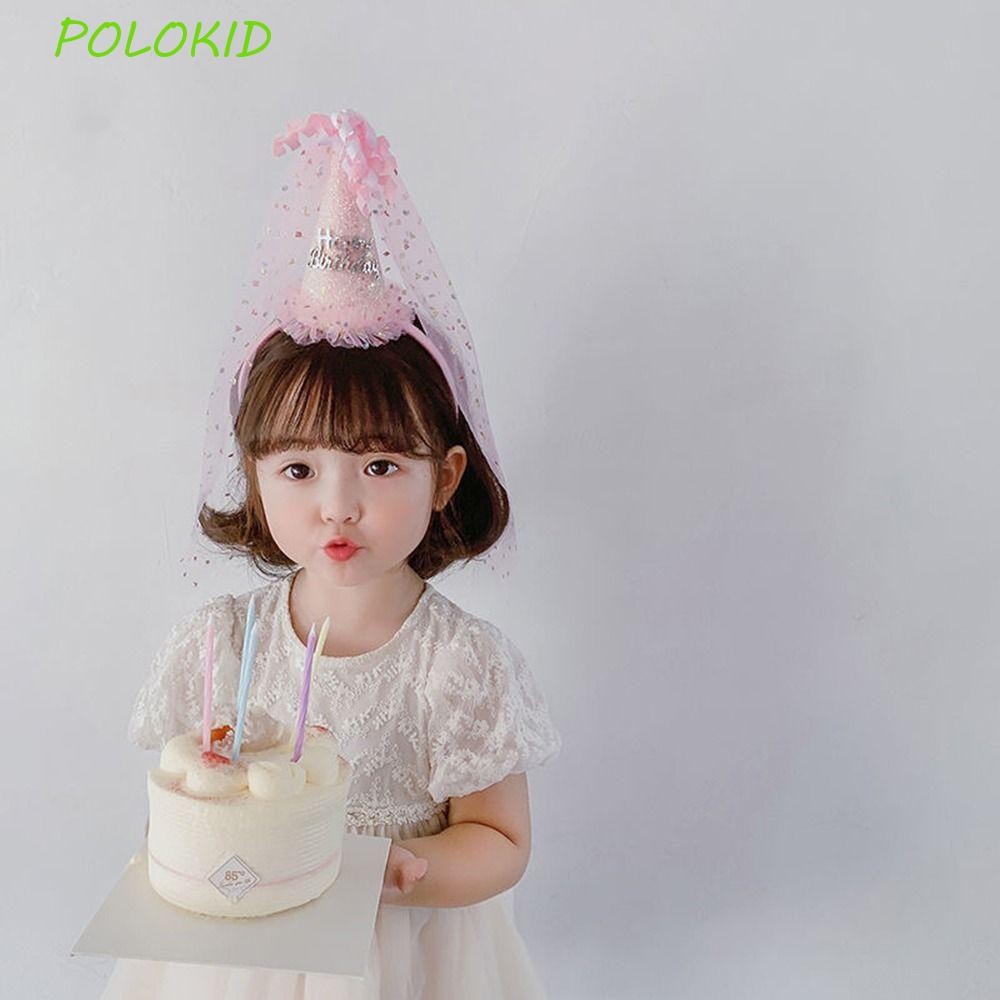 Polokid วันเกิด Hairband ง่ายหัว Hoop ตลก Photo Props สุขสันต์วันเกิดวันเกิดหมวก Headdress Headwear ตาข่ายสาวผม Hoop