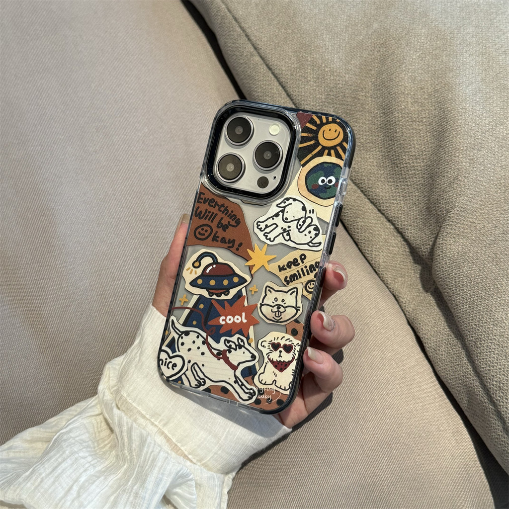 Iphone 15 Series TPU ปกอ่อนเคสโทรศัพท์ INS กล้องป้องกันยี่ห้อ UFO สุนัขสติกเกอร์รูปสําหรับ iPhone 14 13 12 11 15 15plus 15promax 14plus Pro Max 7 8plus X XR Se
