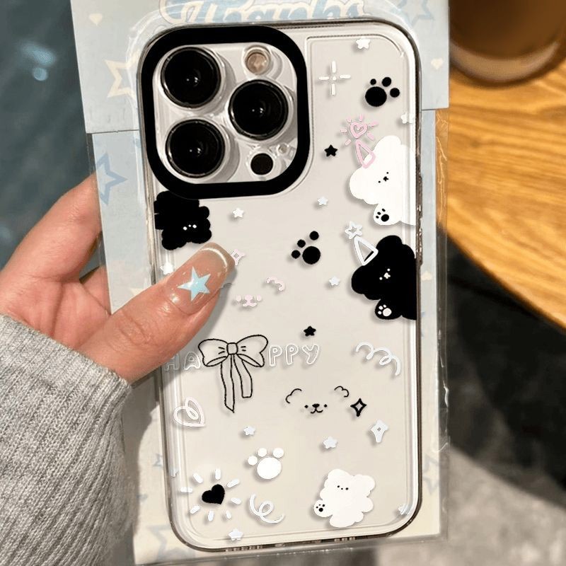 IPhone 13 iPhone 14 11 13 15 12 Pro Max XR X XS Max 7 8 Plus SE 2020 หมีน้อยน่ารัก การ์ตูน โบว์นำโชค ดอกไม้สด คู่ เคส