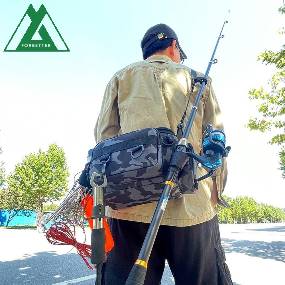 Forbetter ตกปลา Tackle กระเป๋า,เอว Fanny กระเป๋าสะพายข้างตกปลา Lure กระเป๋าเดินป่าปีนเขาพร้อม Rod Holder ไหล่กันน้ํากระเป๋าตกปลาอุปกรณ์เสริม