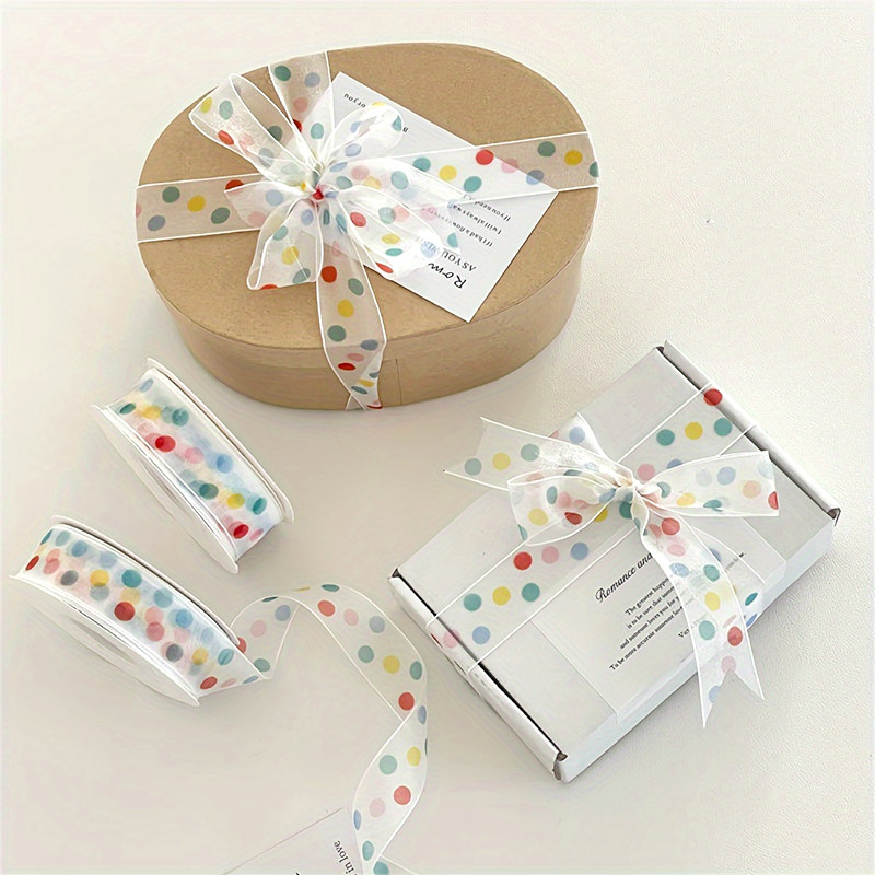 1/23m Polka Dots Organza ผ้าพันคอบรรจุภัณฑ์ริบบิ้นเทปดอกไม้ของขวัญกล่อง Wrap Bow DIY งานแต่งงานตกแต่งคริสต์มาส