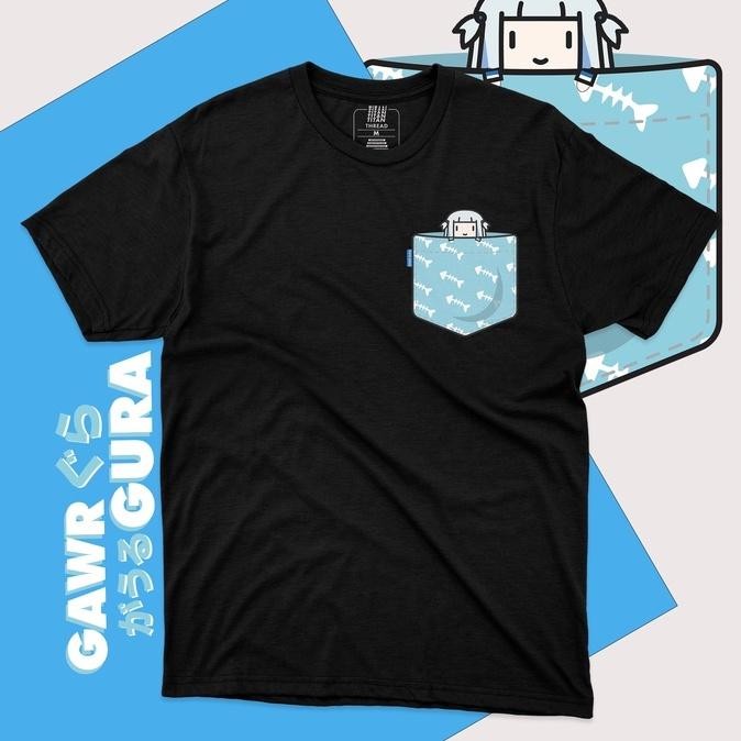 Gawr Gura และ Hololive Vtuber Pocket Shirt Cotton เสื้อเชิ้ตแขนสั้น