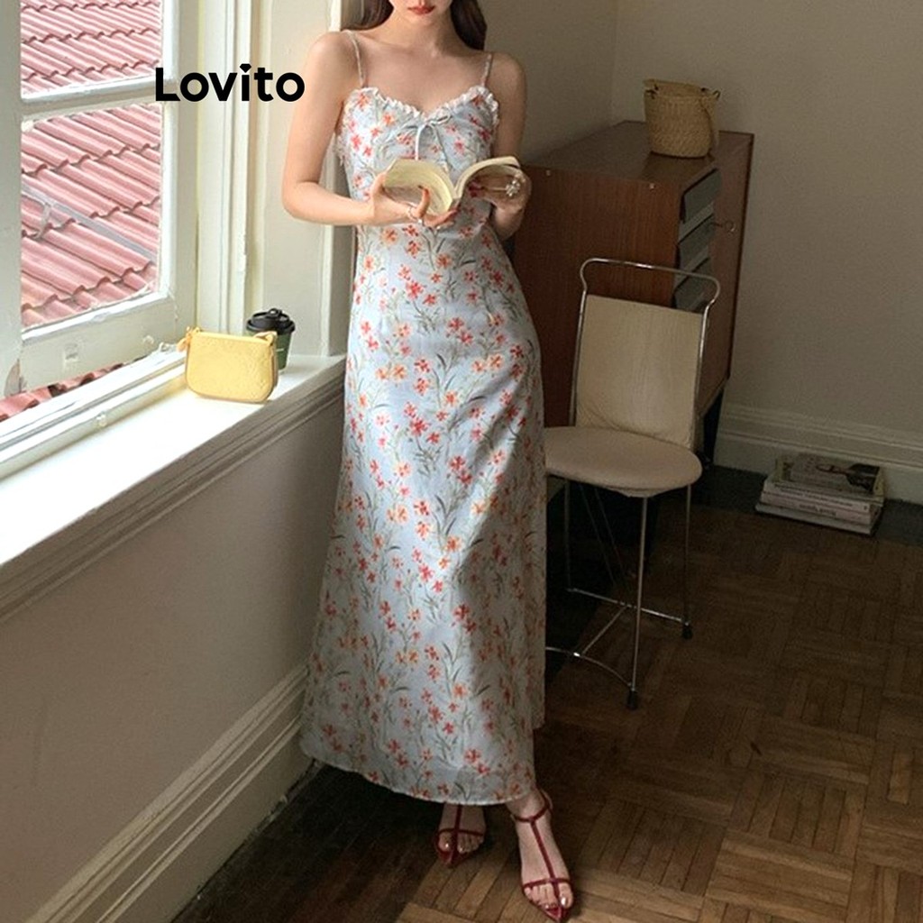 Lovito ชุดเดรสคอระบายดอกไม้สบาย ๆ สำหรับผู้หญิง LNM77071