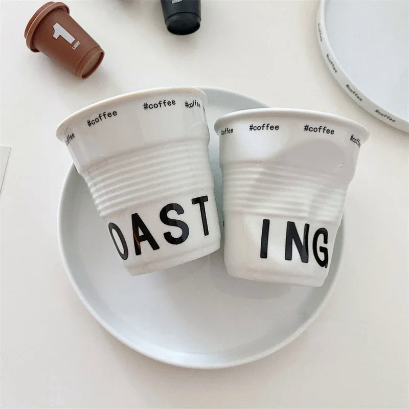 6.7oz korean style cups and mugs coffee mug white ceramic nordic wrinkle cup 200ml drinking coffe tu