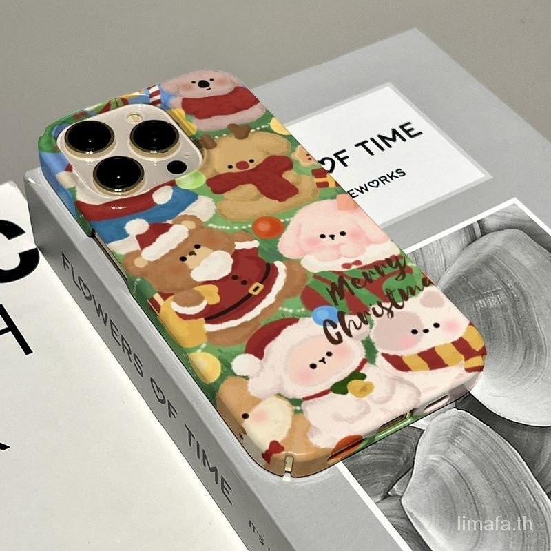 เคสมือถือเคสแข็งฤดูหนาวสนุกทาสีคริสต์มาสหมีสำหรับ iPhone 11 12 13 PRO MAX 14PROMAX 15PROMAX 14 15 PLUS 8PLUS XR XR xsmax