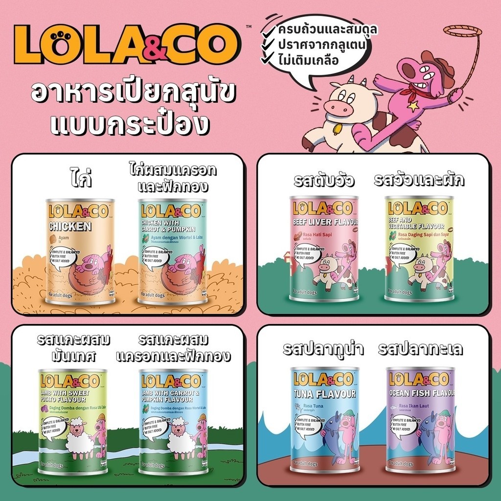 (ยกโหล 12 กระป๋อง) Lola&Co อาหารเปียก แบบกระป๋อง สูตร Complete and Balance สำหรับสุนัข 1 ปีขึ้นไป ขนาด 400g