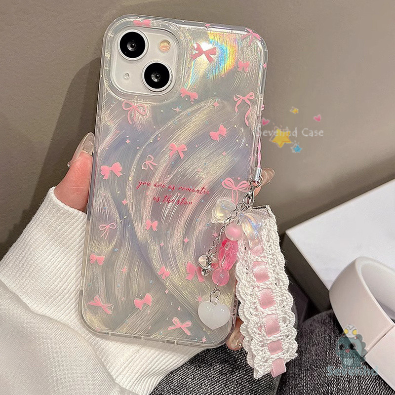น่ารักcandyสีชมพูโบว์เคสโทรศัพท์ 3D Paw ChainสําหรับiPhone 11 13 14 15 16 12 Pro Max XR X Xs 7 8 Plus SE2020 Luxury Ultraเลเซอร์Featherเส้นด้ายกันกระแทกSoft Touchฝาครอบป้องกัน