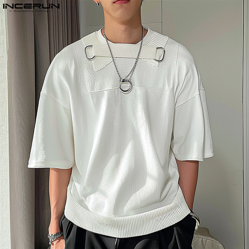 ไม่แน่นอน เสื้อยืดคอกลมฤดูร้อนครึ่งแขนแฟชั่นเกาหลีสําหรับผู้ชาย