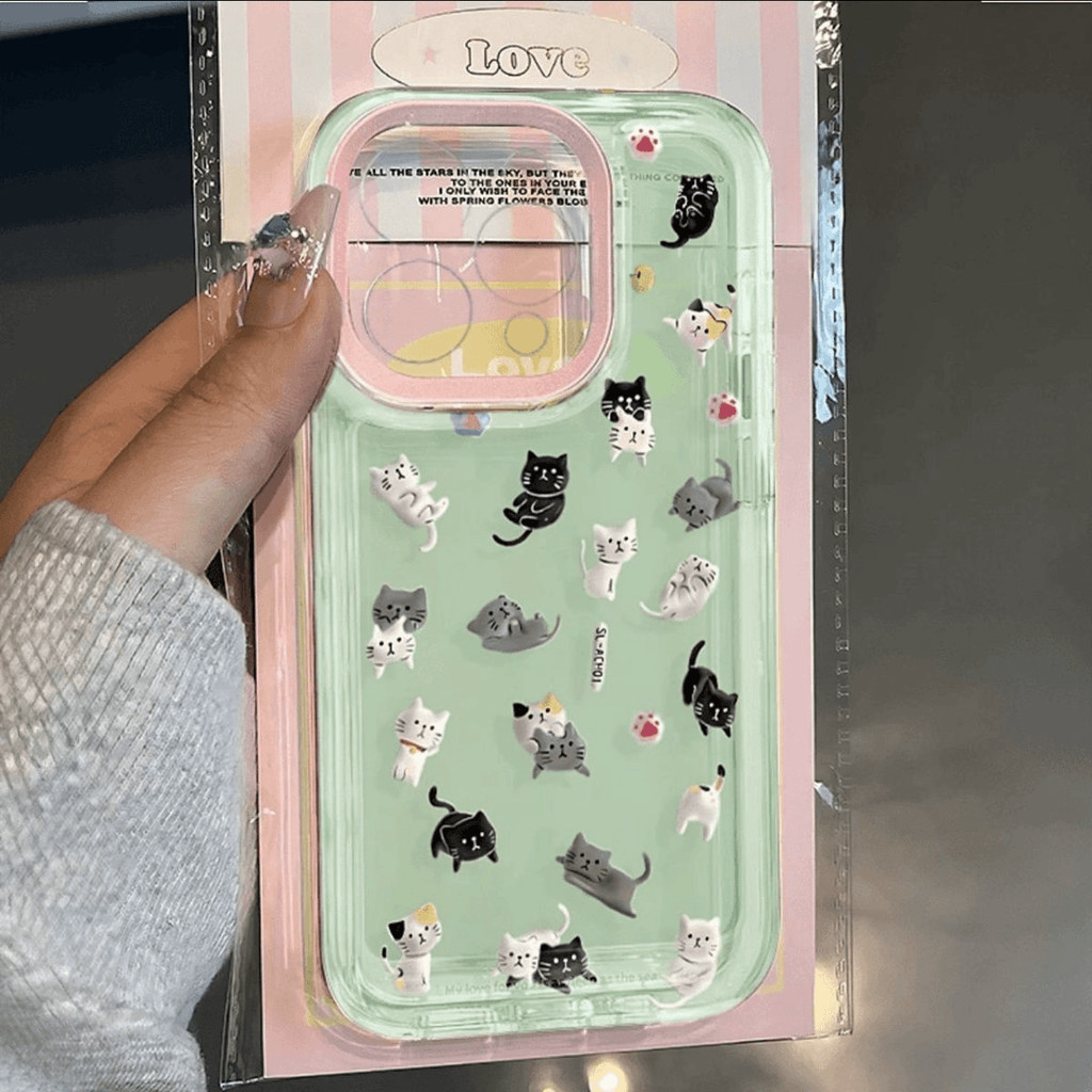 แมวสีเขียวมิ้นท์เหมาะสําหรับ iPhone15/14/13 เคสโทรศัพท์ 12promax นุ่ม 16 หญิงน่ารัก Apple 11xr เคสโทรศัพท์