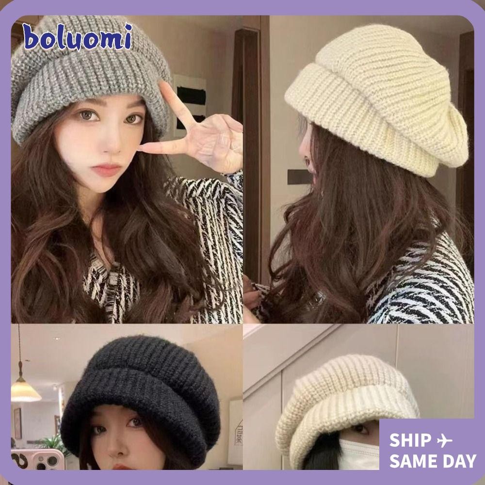 หมวกบีนนี่ BOLUMI, ​หมวกฤดูหนาวหนาขนาดใหญ่แฟชั่นกลางแจ้งน่ารักให้อบอุ่น ​หมวกแก๊ปจิตรกร ​​ฤดูใบไม้ร่วงฤดูหนาว