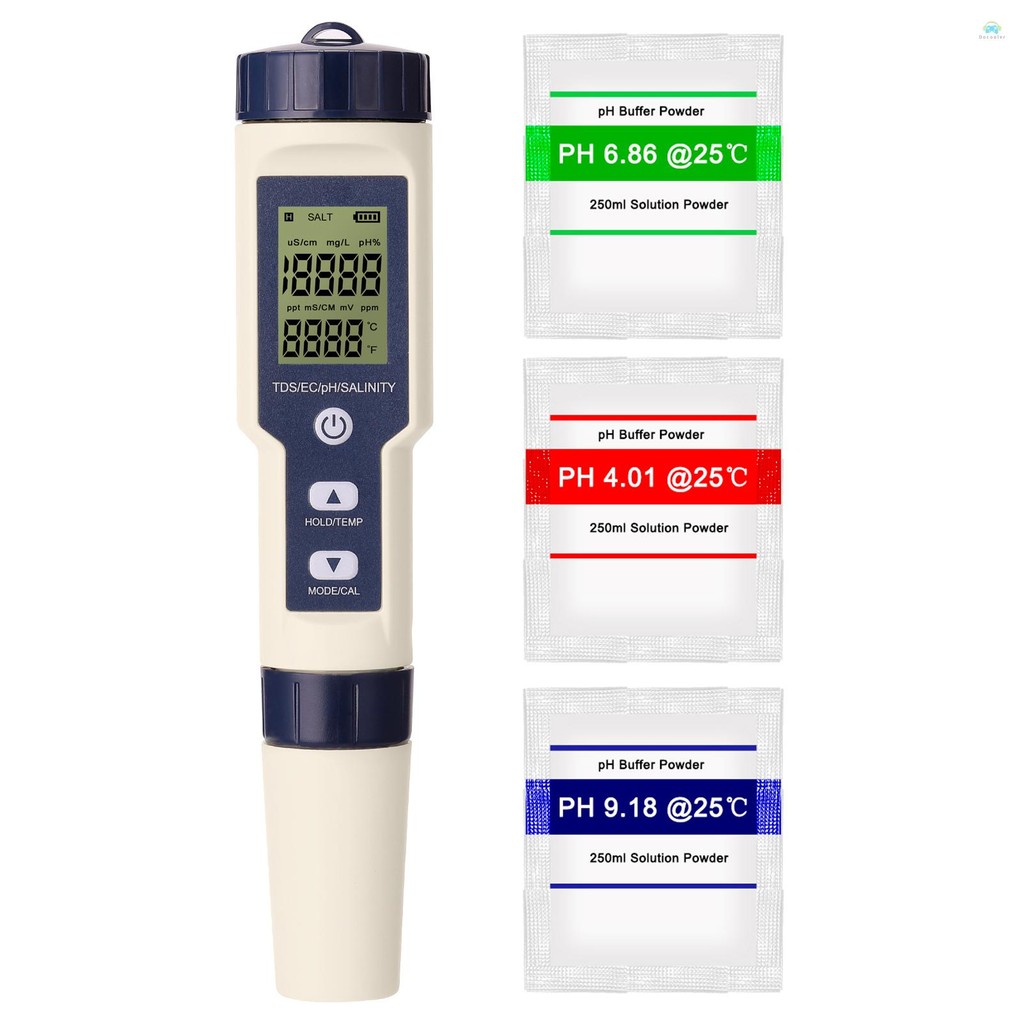 Professional Combo Meter เครื่องทดสอบคุณภาพน้ํา 5 In 1 Ip67 มิเตอร์กันน้ํา Ph/ec/tds/salinity/thermometer Tester In1 1 Professional Combo Ph/salinity/tds/ec อุณหภูมิเมตร ✨มาย