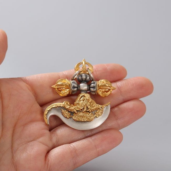 10/ทิเบต925เงิน Vajra Pendant Handmade Wenwan Accessories สร้อยคอเงินแท้โซ่เสื้อกันหนาวจี้เครื่องประ