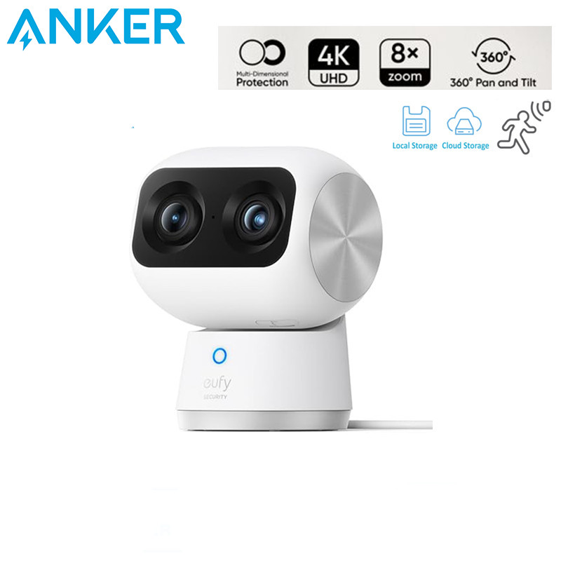 Anker T8416 Eufy Security Indoor Cam S350, กล้องคู่, กล้องรักษาความปลอดภัยความละเอียด 4K UHD พร้อมซู