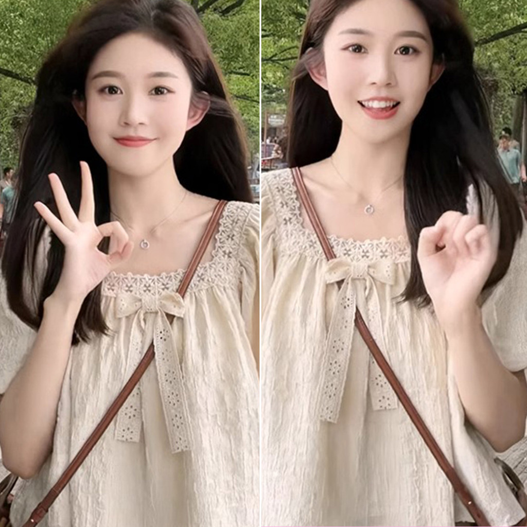 เสื้อแขนสั้นแบบลูกไม้ สำหรับสาว ๆ