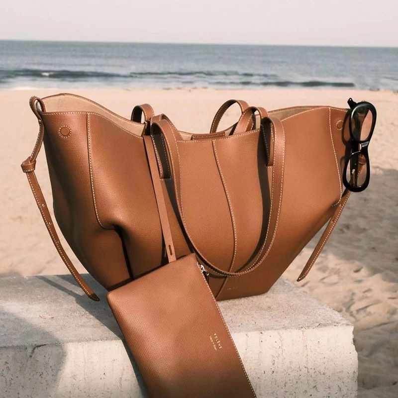 [กล่องของขวัญ] Polene Shopping Bag Tote Bag หนังแท้แฟชั่นไหล่ Messenger Bag กระเป๋าพร็อพความจุขนาดใหญ่