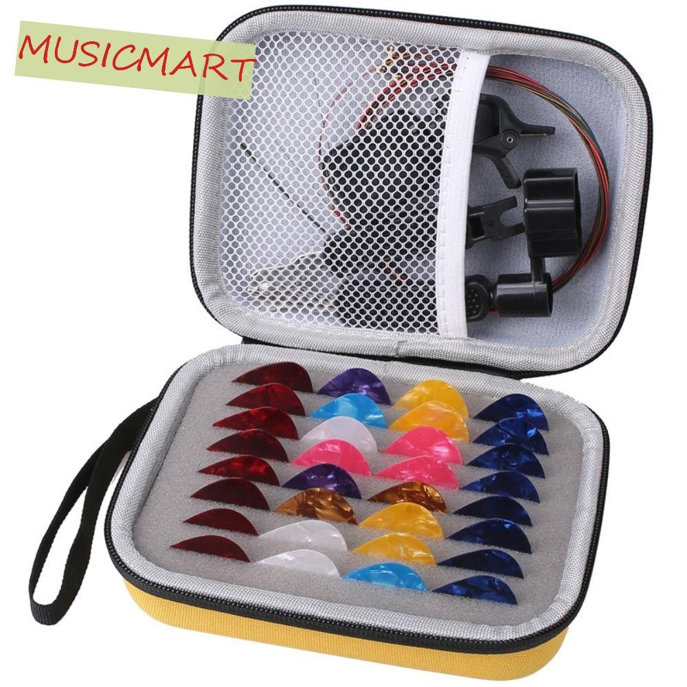 กล่องใส่เคสเลือก MUSICMART,ที่ใส่ปิ๊กกีตาร์ความจุขนาดใหญ่กันน้ํา,กระเป๋าใส่จัดระเบียบสีดําสีเหลืองขนาดกะทัดรัดกล่องเก็บปิ๊กคาโป้จูนเนอร์