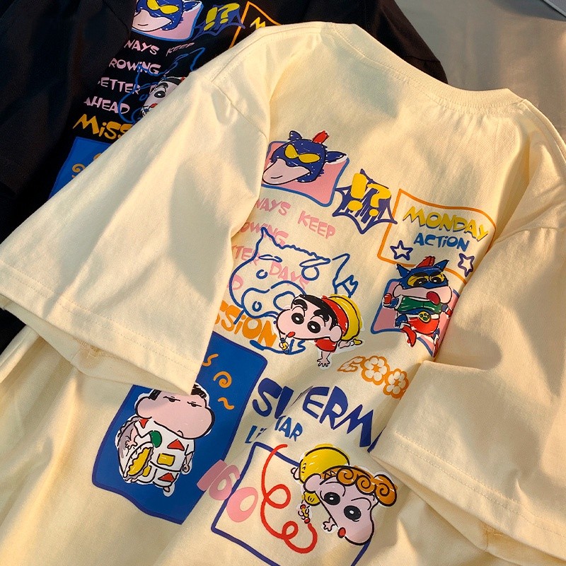 COD (จัดส่งในกรุงเทพฯ) MAO Shop เสื้อยืดแขนสั้น คอกลม ทรงหลวม ลายการ์ตูนน่ารัก สไตล์ฮาราจูกุ สําหรับผู้หญิง #54240