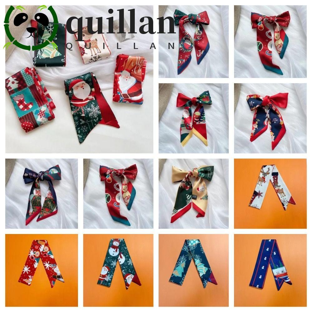 Quillan ผ้าพันคอ ผ้าเรยอน พิมพ์ลายซานตาคลอส กวางเอลก์ ปีใหม่ สีแดง เข้ากับทุกการแต่งกาย สําหรับตกแต่งคริสต์มาส