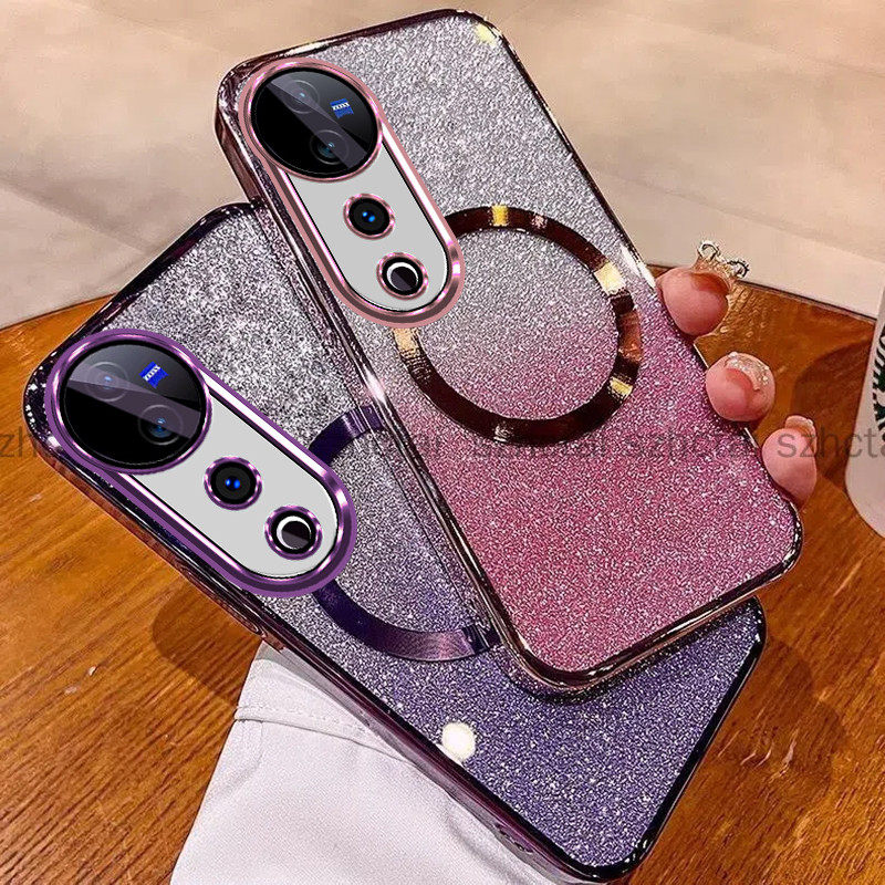 เคส Vivo V40 5G V40Pro 5G V30 Pro V30E 5G V29 5G V29E V27 V27E เคสกลิตเตอร์ชุบหรูหรา เคสโทรศัพท์กลิตเตอร์ชุบพร้อมแม่เหล็กดูดและเลนส์ป้องกันการตกสําหรับครอบคลุมเต็มรูปแบบ เคสโทรศัพท์ Vivo V40 5G V40Pro 5G V30 Pro V30E 5G V29 5G V29E V27 V27E