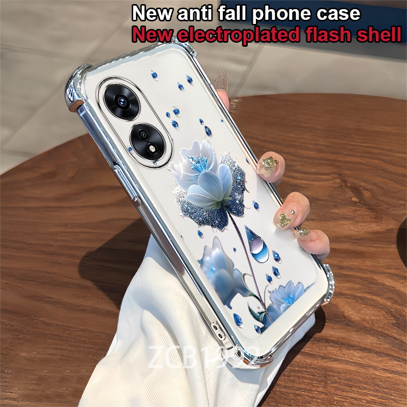 ขายร้อน Case สําหรับ OPPO A17 A18 A38 4G A97 A58 A78 4G 5G เคสโทรศัพท์ TPU คริสตัล raindrop รูปแบบดอกไม้สีฟ้าสี่มุม anti drop เคสใส ราคา ถูกที่สุด ดีลบีเคเค แกลเลอรีภาพที่ 4