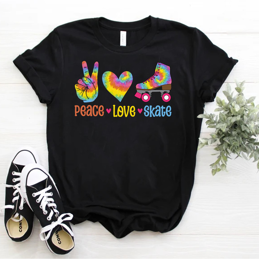 Roller Skating Peace Love Roller Skate เสื้อยืด Roller Skating Tee