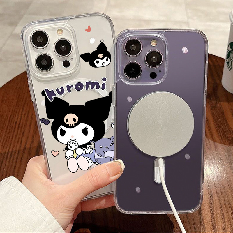 เคส iPhone 16 15 14 13 12 Pro MAX 16PRO 14PRO 15PROMAX 15 PLUS 16 PROMAX 13 MINI XR X XS MAX 7 8 PLUS SE2 SE3 Y0048S Kuromi แม่เหล็กดูดปกแข็งเคสโทรศัพท์