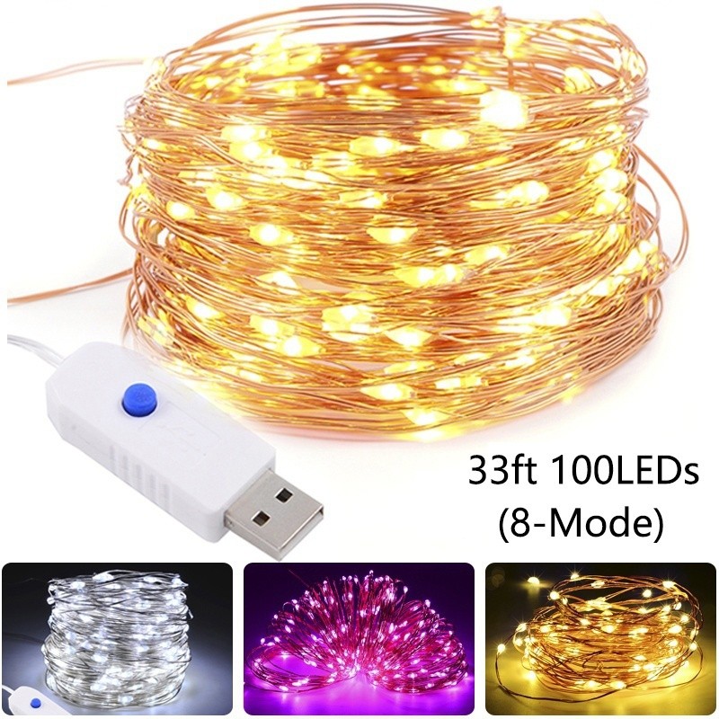5m 50LEDs USB ไฟ LED String - ไฟพวงมาลัยกลางแจ้ง - ลวดทองแดง LED String โคมไฟ - ไฟนางฟ้ากันน้ํา - สําหรับตกแต่งงานแต่งงานคริสต์มาส
