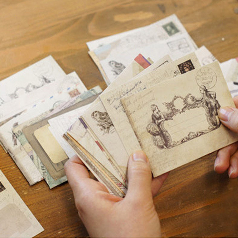 12 วินเทจกระดาษยุโรปซองจดหมายสไตล์วินเทจแสตมป์ DIY บัตรคลิปของขวัญอุปกรณ์เสริมเครื่องมือ