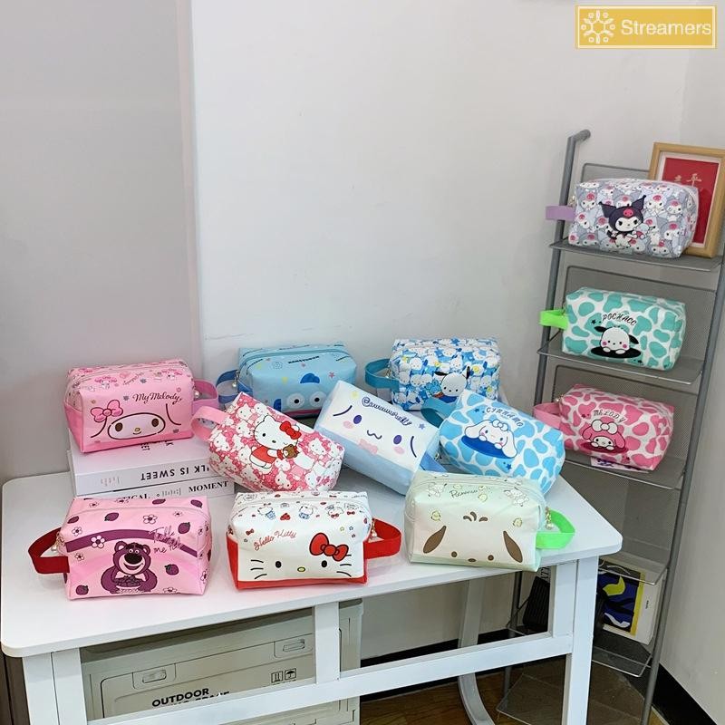 {Streamers} กล่องดินสอ Sanrio Hello Kitty Kuromi Cinnamoroll ความจุขนาดใหญ่กระเป๋าล้างกระเป๋าเครื่องเขียนการ์ตูนน่ารัก Labubu กระเป๋าเครื่องสําอางแบบพกพาใหม่