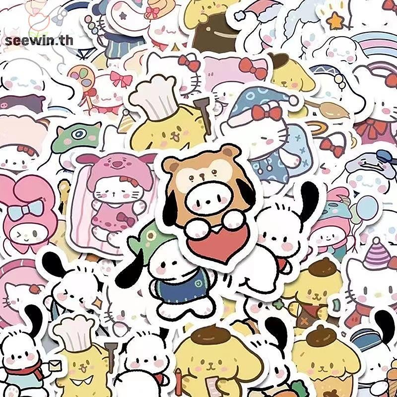 Seewin 100 แผ่นสติกเกอร์การ์ตูนน่ารักอะนิเมะสติกเกอร์ My Melody Kuromi สติกเกอร์ตกแต่งสําหรับโน้ตบุ๊คกระเป๋าเดินทางกีตาร์ Decals th