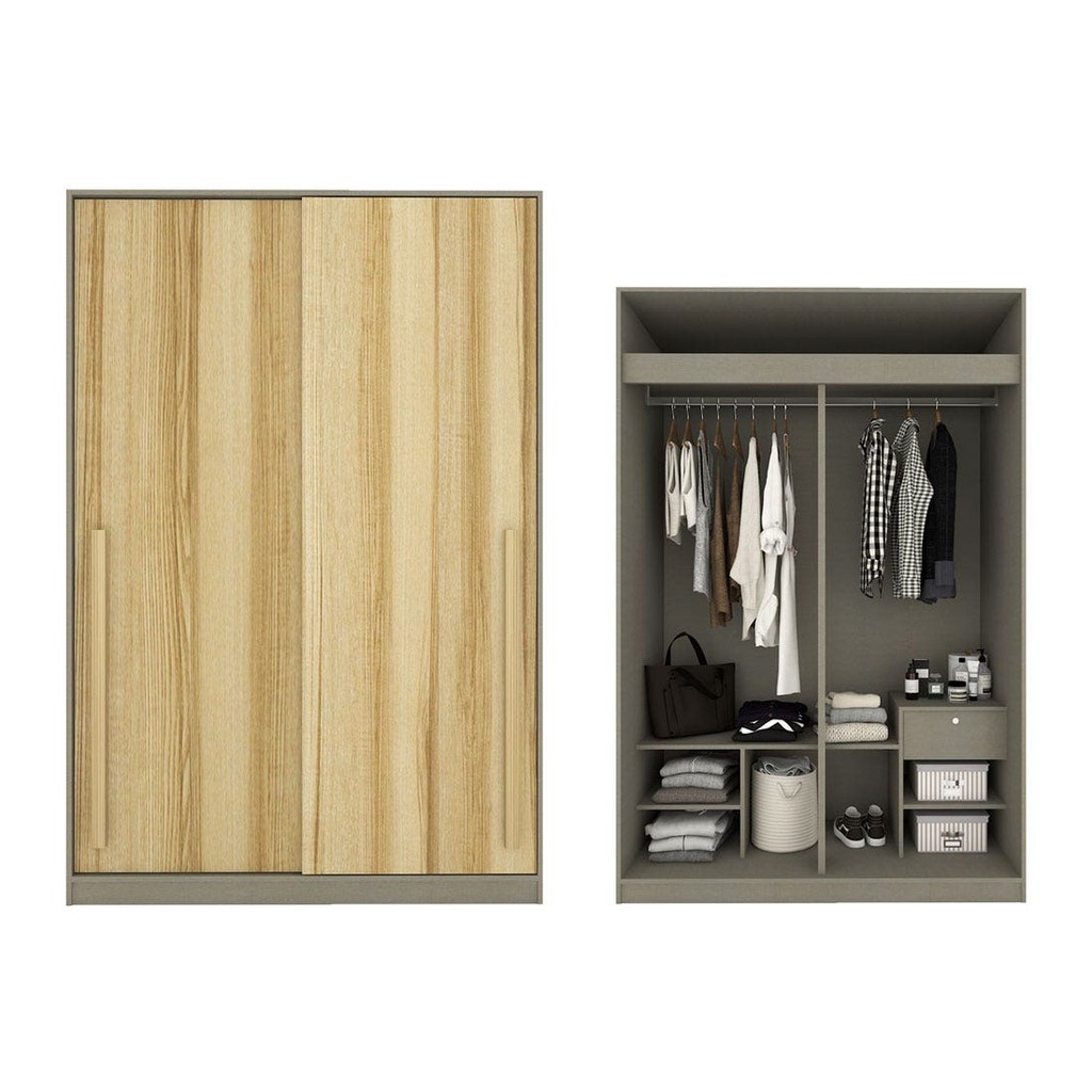 Koncept Furniture ตู้เสื้อผ้าบานเลื่อน OP-Z ขนาด 140 ซม. รุ่น Blox สีไม้โทนอ่อน (140x59x210 ซม.) แบรนด์ KONCEPT FURNITU