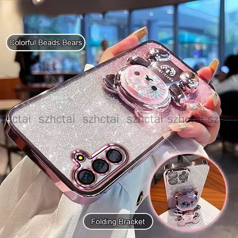 SAMSUNG ปลอกsamsung A55 A15 A25 A35 A05S A04S A14 A24 A34 A54 5Gเคสโทรศัพท์บรรเทาความเครียดที่มีสีสันลูกปัดหมีวงเล็บพับเคสโทรศัพท์