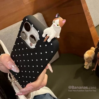 IPhone 17 16 15 14 13 12 11 Pro Max X Xr Xs Max เคสโทรศัพท์ 3D DIY แมวสีลูกกวาดวงกลมจุดหนังนุ่มปกหลัง