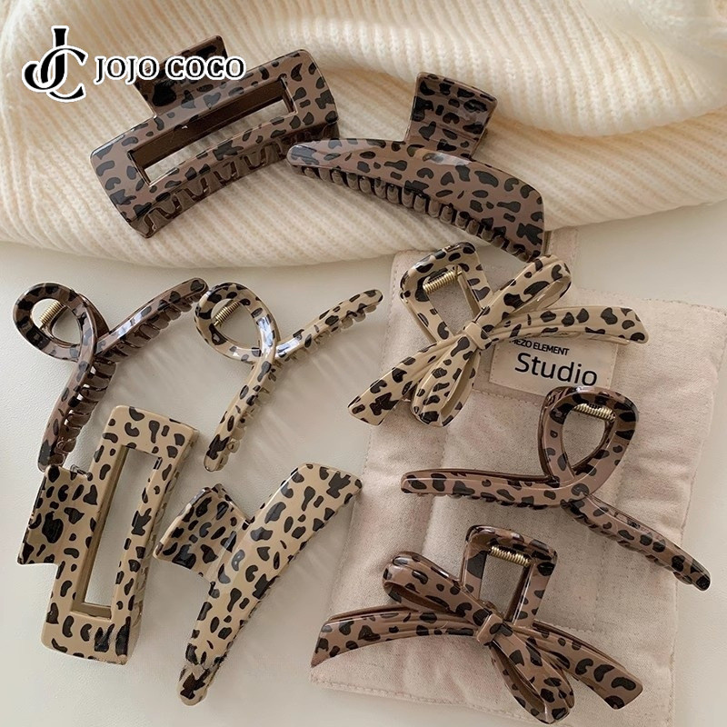 Jojo COCO French Retro Leopard Print Bow Shark Clip เครื่องประดับผมผู้หญิงคุณภาพสูง